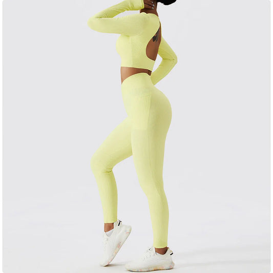 Yoga Sets 2PCS Sport Workout Clothes Femme Rib