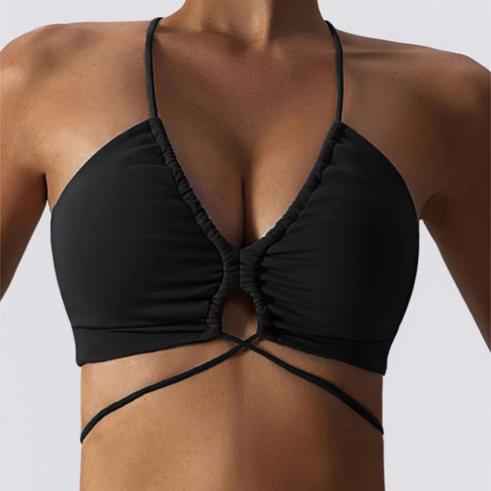 Sexy Gym Top Women Crease Sports Bra Running Back