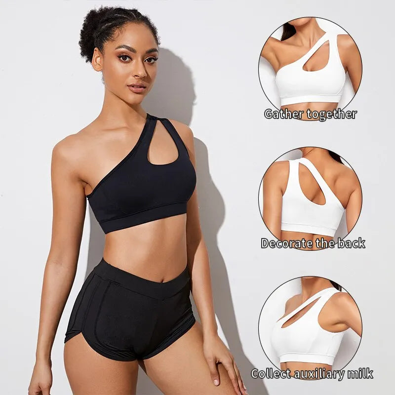 Women Sports Bra Push Up Fitness Bras One Shoulder