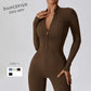 Women Zipper Nude Long Sleeve Onepiece