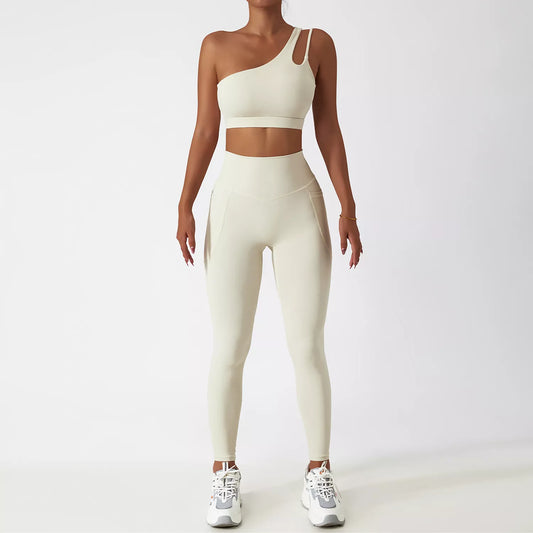 Women Seamless One Shoulder Yoga Set Sexy Sports Bra