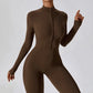 Women Zipper Nude Long Sleeve Onepiece