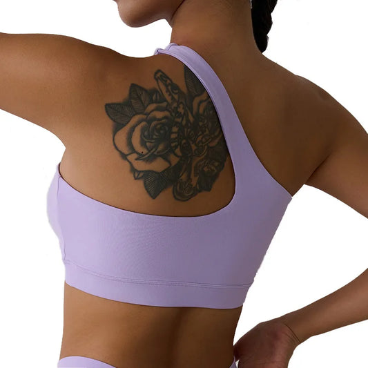 Solid Color one shoulder Women Fitness Sports Bra