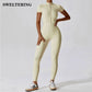 Yoga Bodysuit Zipper Short Sleeve Women's Jumpsuits
