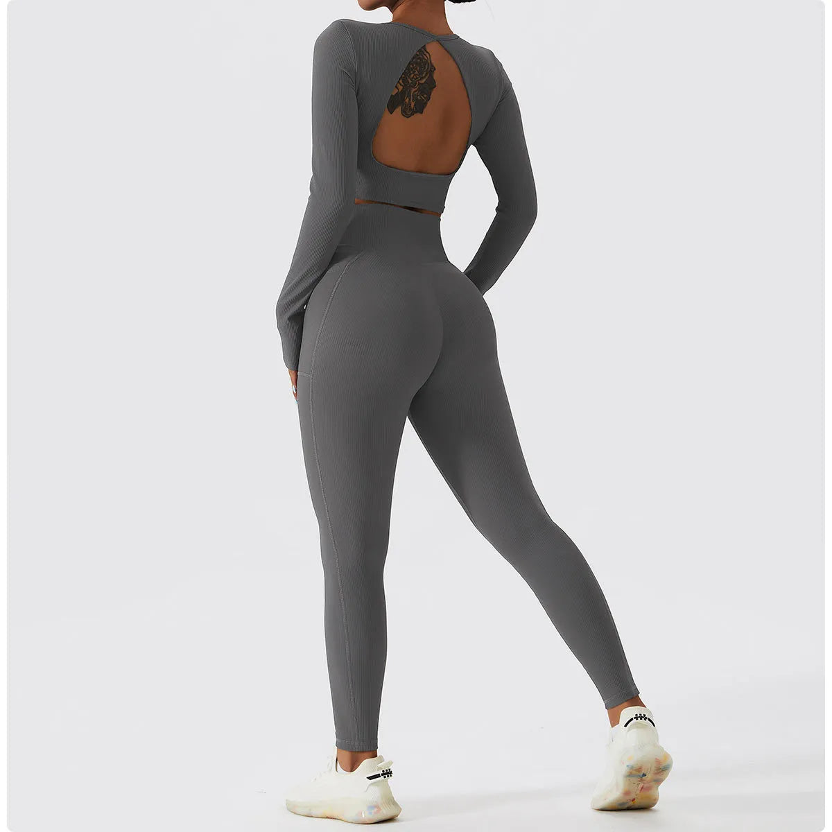 Yoga Sets 2PCS Sport Workout Clothes Femme Rib