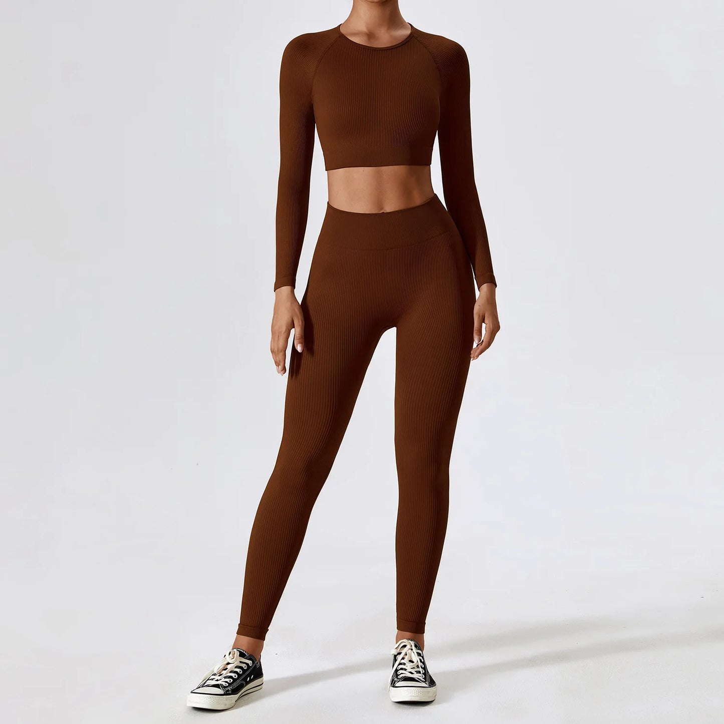 Ribbed Yoga Set Women Workout Sportswear Gym