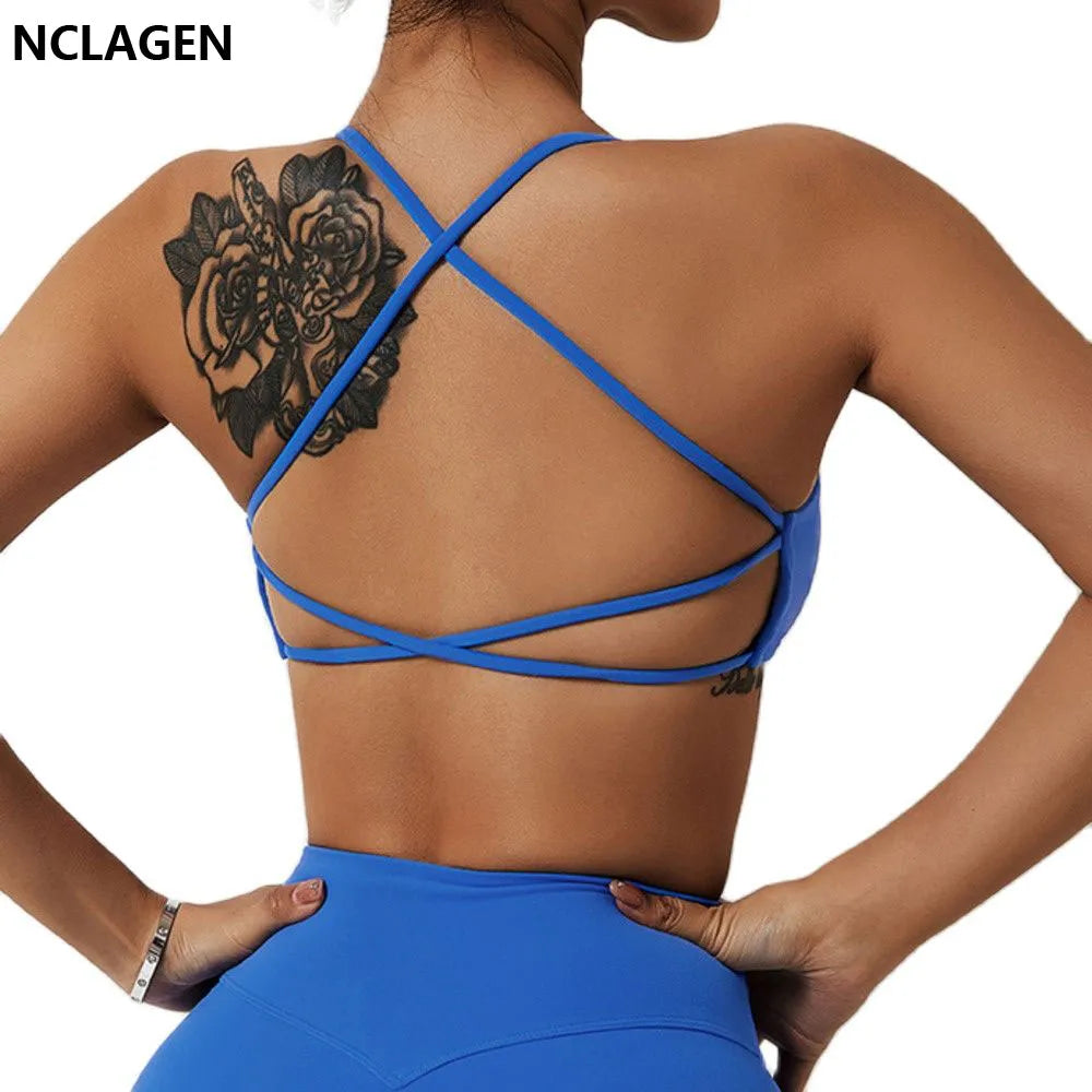 Ladies Sports Bra Sexy Criss Cross Straps Back High