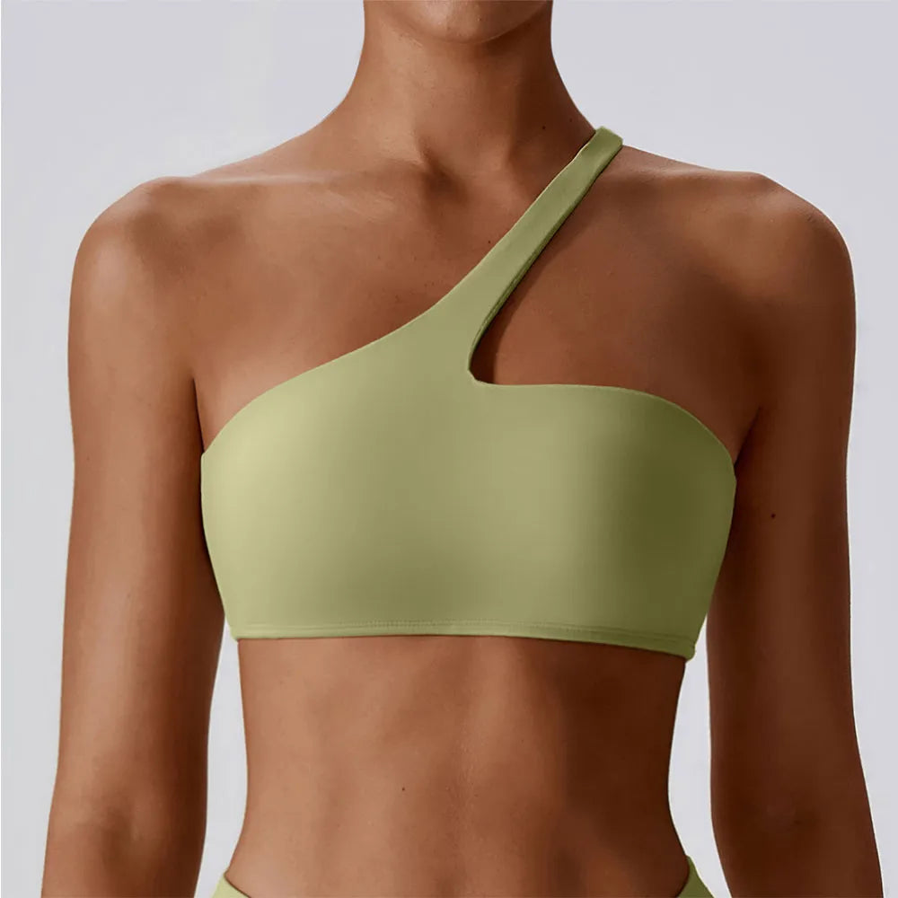 Women One Shoulder Sports Bra Top Push Up Fitness Yoga