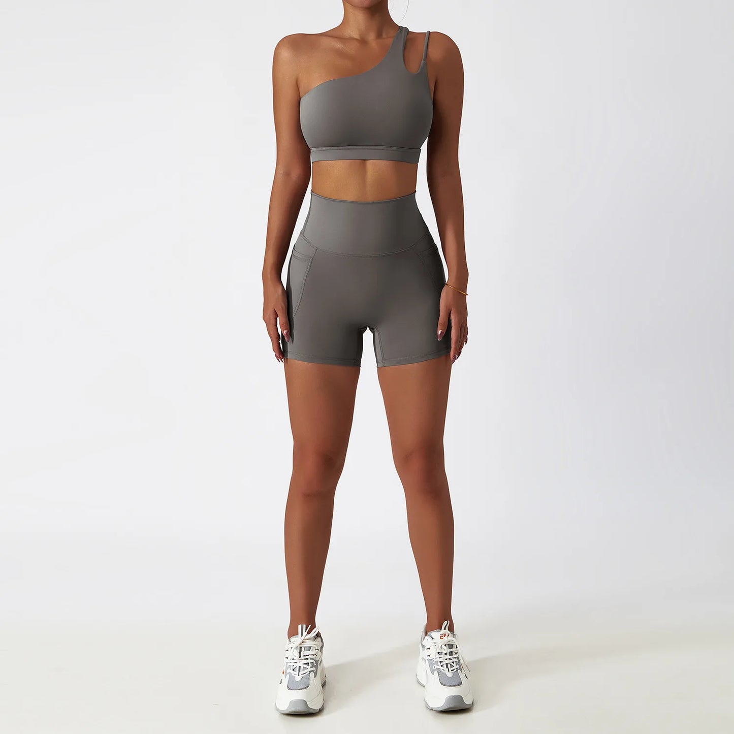 Women Seamless One Shoulder Yoga Set Sexy Sports Bra