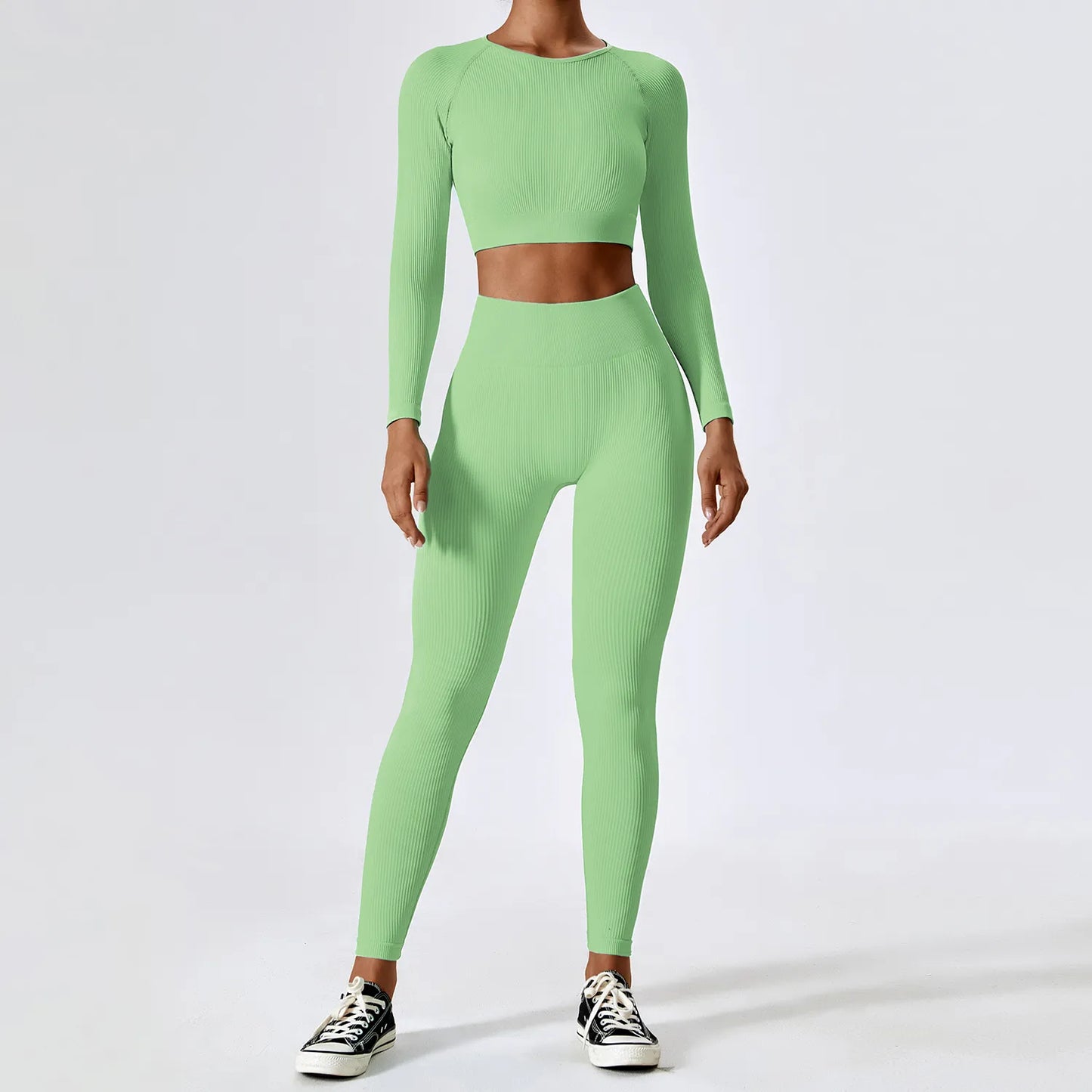 Ribbed Yoga Set Women Workout Sportswear Gym