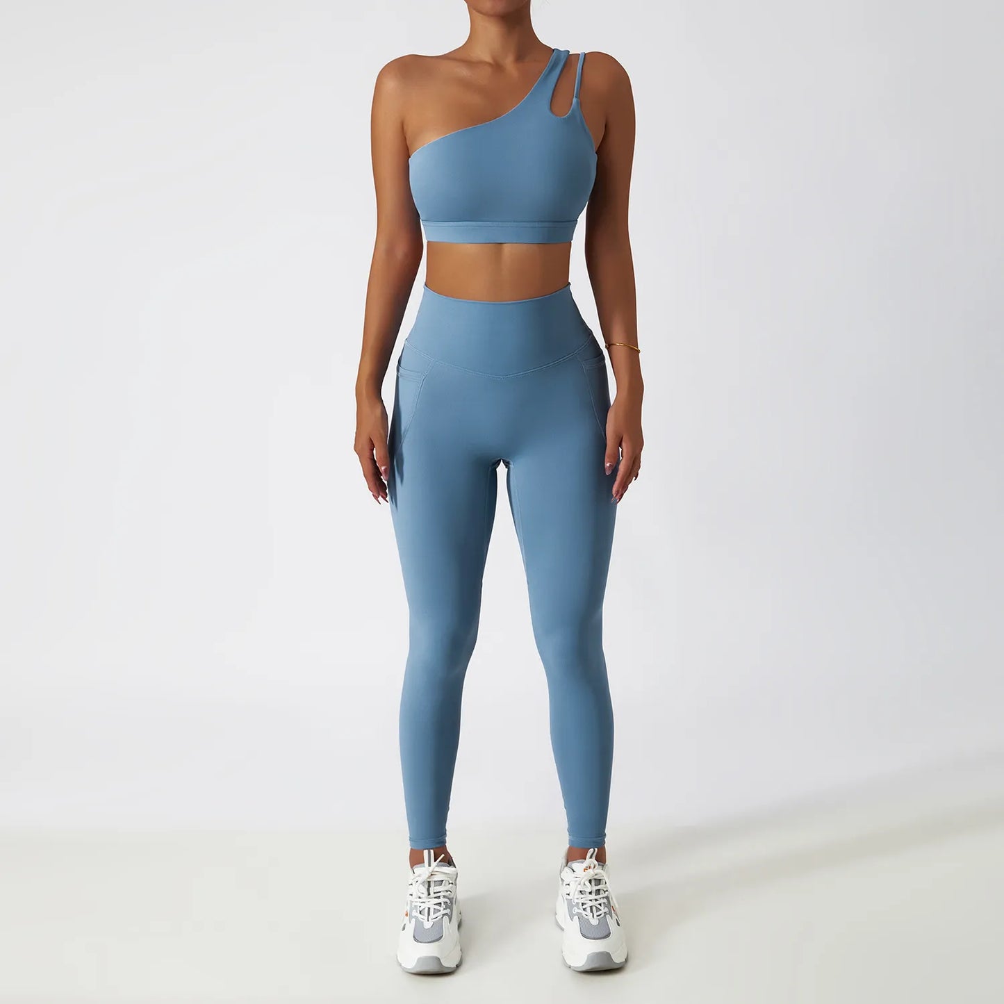 Women Seamless One Shoulder Yoga Set Sexy Sports Bra