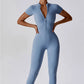 Yoga Bodysuit Zipper Short Sleeve Women's Jumpsuits