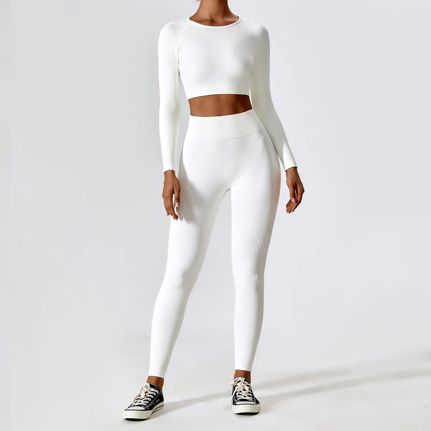 Ribbed Yoga Set Women Workout Sportswear Gym