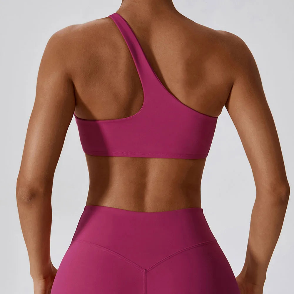 Women One Shoulder Sports Bra Top Push Up Fitness Yoga