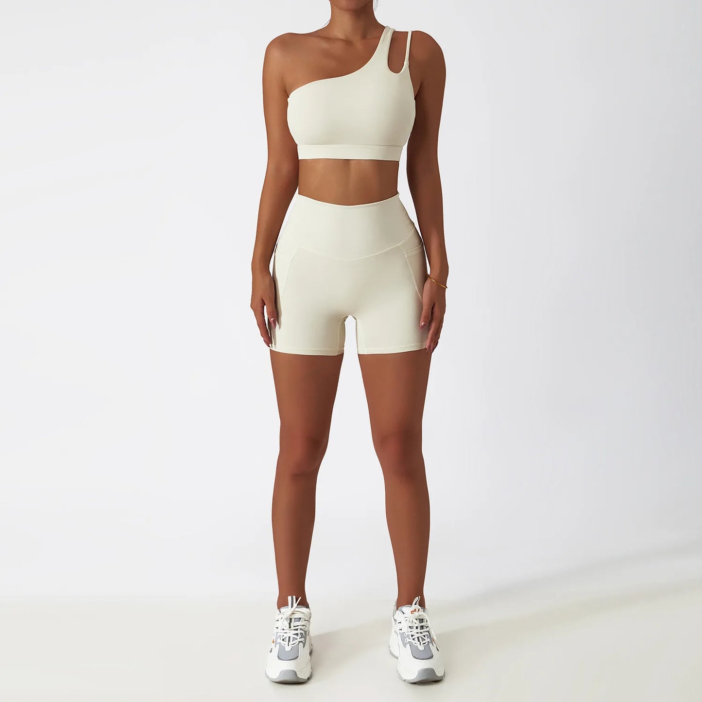 Women Seamless One Shoulder Yoga Set Sexy Sports Bra