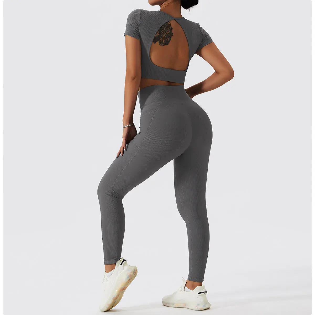 Yoga Sets 2PCS Sport Workout Clothes Femme Rib