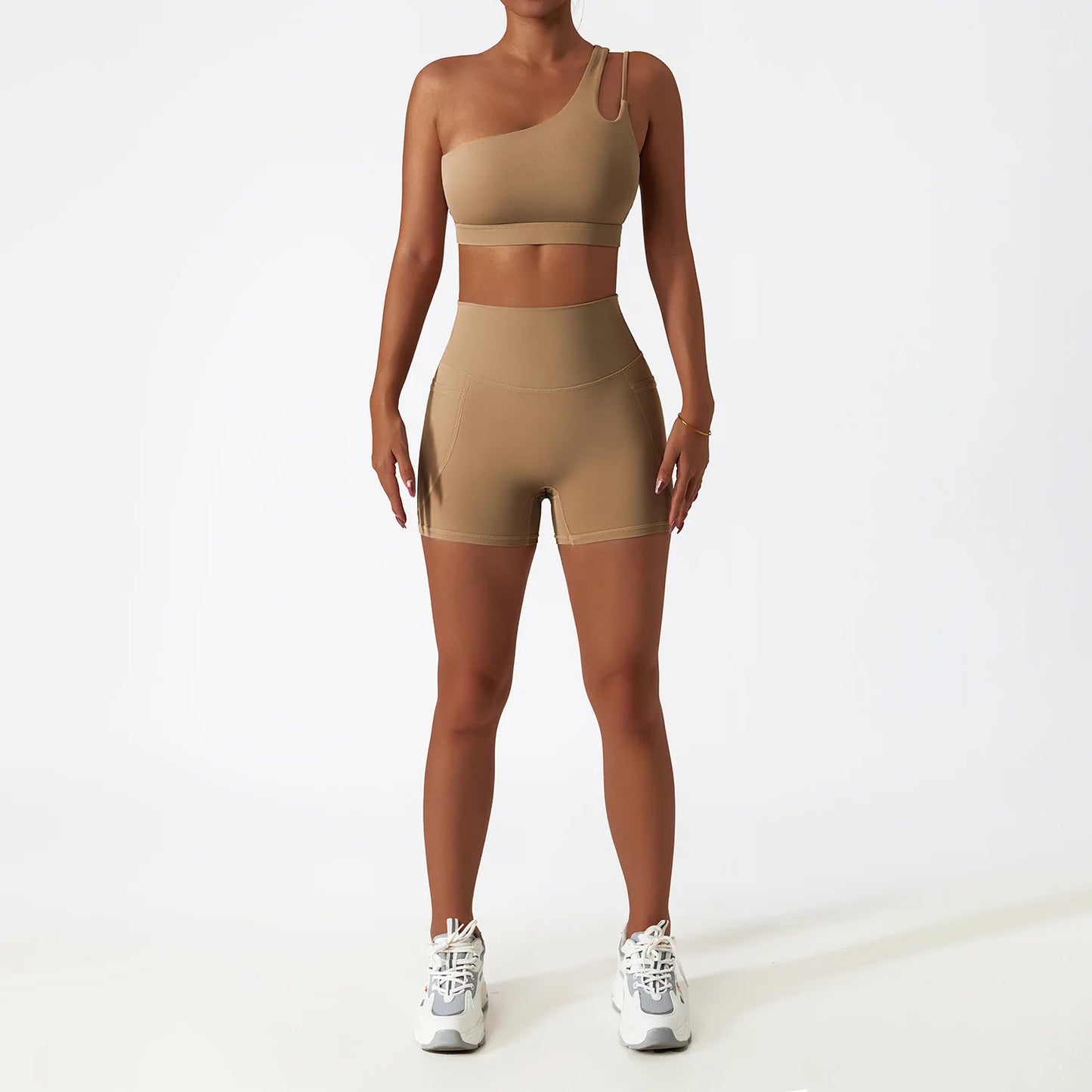 Women Seamless One Shoulder Yoga Set Sexy Sports Bra
